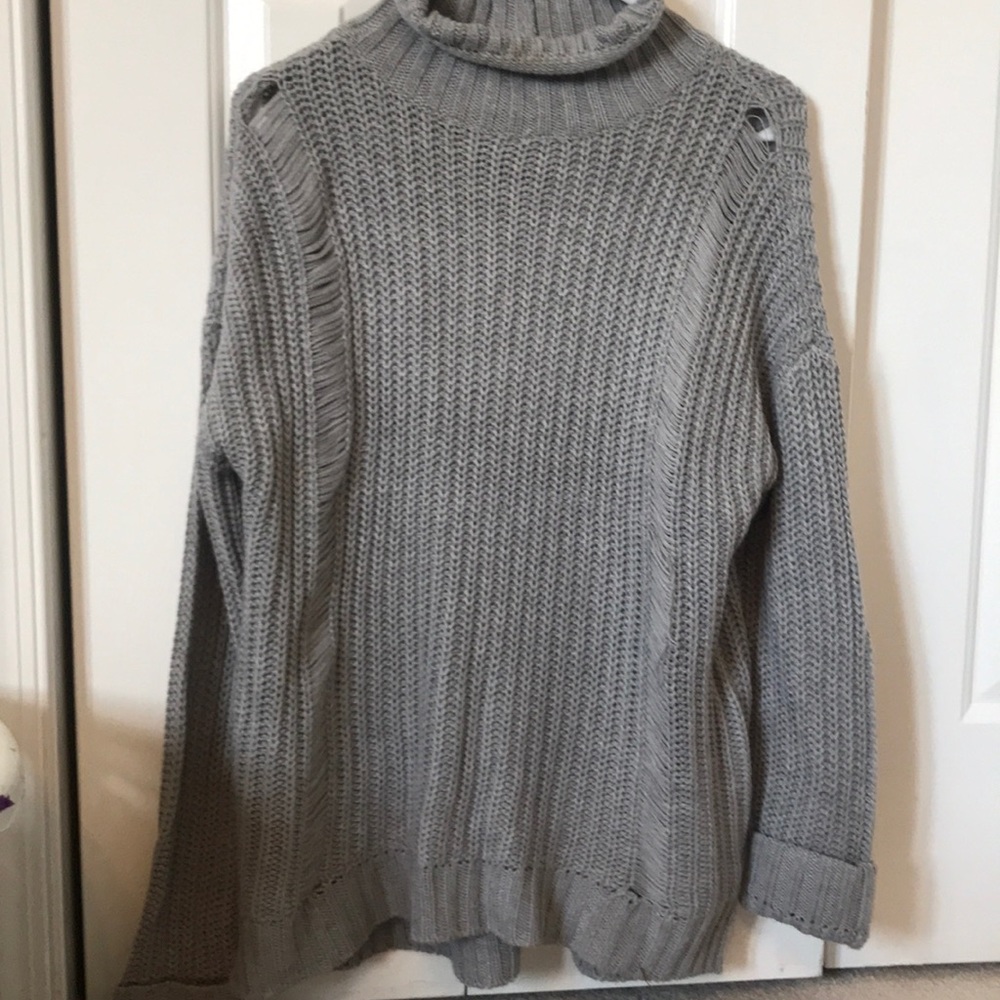 grey knit turtle neck sweater